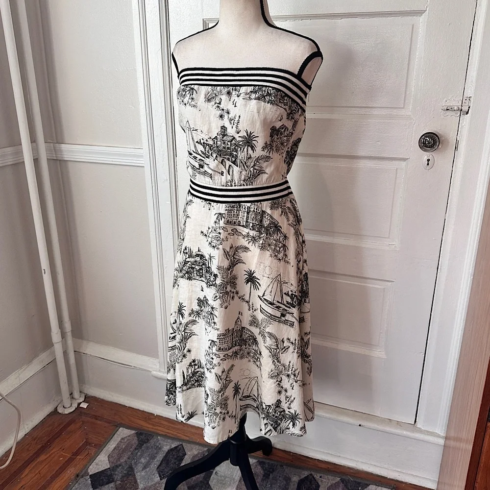 Tommy Bahama NWT Linen‎ Marceau Toile Strapless Dress Preppy Summer Sz Medium